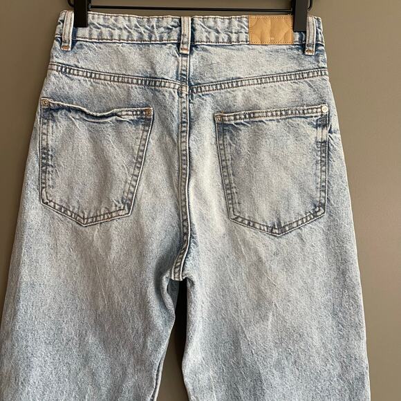 ZARA Z1975 High Rise Long Length Straight Cut Jeans Light Blue Sz 4 Rigid Denim - Picture 13 of 16